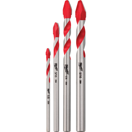 4-Piece Hard Tile & Glass Specialty Drill Bit, 1/4"/1/8"/3/16"/5/16", Carbide