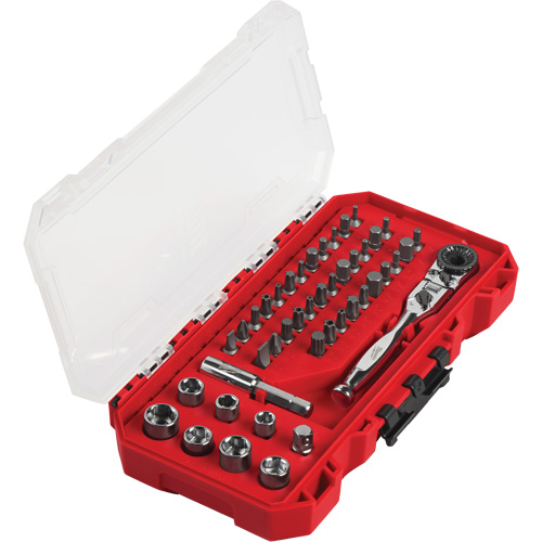 1/4” Hex Drive Mini Flex Head Ratchet & Bit Set with 7 Lock Positions, 44 Pcs., Combo