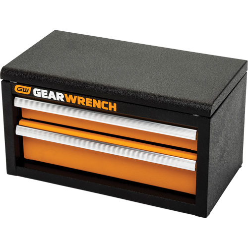 Heavy Gauge Mini Toolbox, 6" W, 2 Drawers, Black/Orange