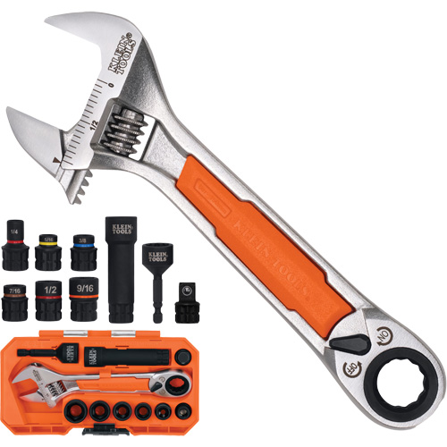 KNECT™ Adjustable Wrench with Pass-Through Ratchet Set, Adjustable, 10 Pieces, Imperial and Metric