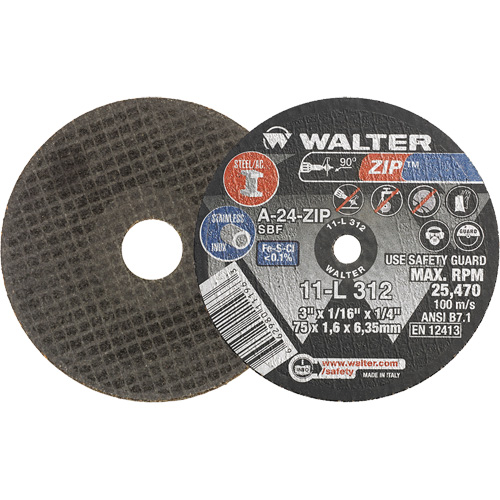 Zip™ Cut-Off Wheel, 3" x 1/16", 1/4" Arbor, Type 1, Aluminum Oxide, 25470 RPM