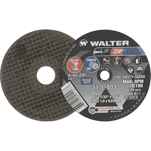 Zip™ Cut-Off Wheel, 4" x 1/32", 3/8" Arbor, Type 1, Aluminum Oxide, 19100 RPM