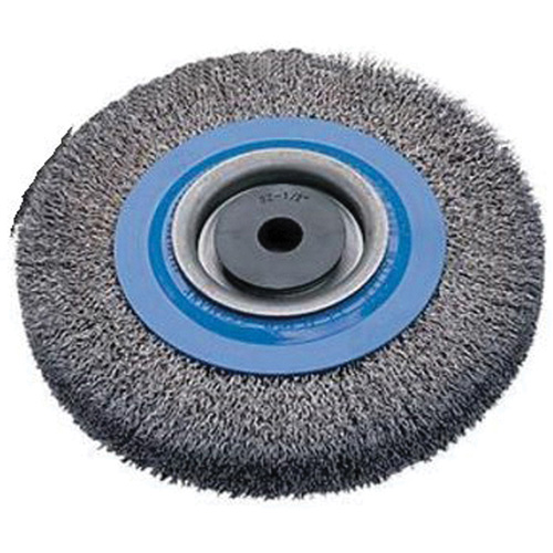 Crimped Wire Bench Wheel Brush, 6" Dia., 0.0118" Fill, 1/2" - 1-1/4" Arbor