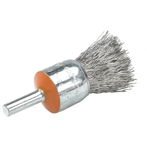 Mounted End Brush with Crimped Wires, 1/2", 0.01" Fill, 1/4" Shank