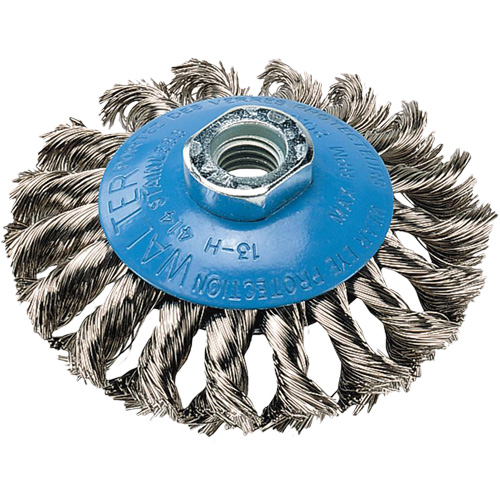 Saucer Cup Brush With Knot-Twisted Wires, 4" Dia., 5/8"-11 Arbor, Steel