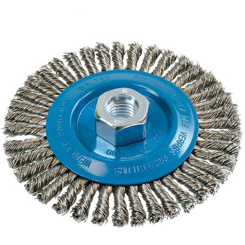 Knot-Twisted Stringer Bead Wire Wheel, 5" Dia., 0.02" Fill, 5/8"-11 Arbor, Aluminum/Stainless Steel