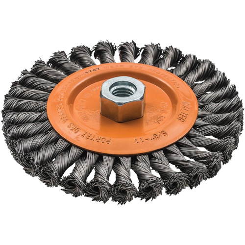 Wide Knotted Wire Wheel Brush, 5/8"-11 Arbor, Steel