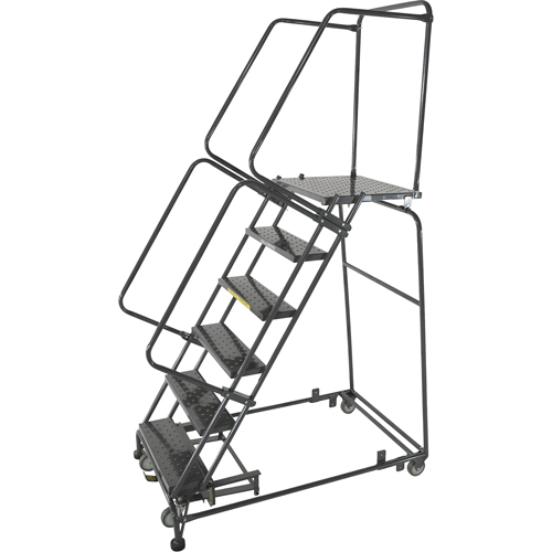 Weight Actuated Lockstep Rolling Ladders, 8 Steps, 24" Step Width, 80" Platform Height, Steel