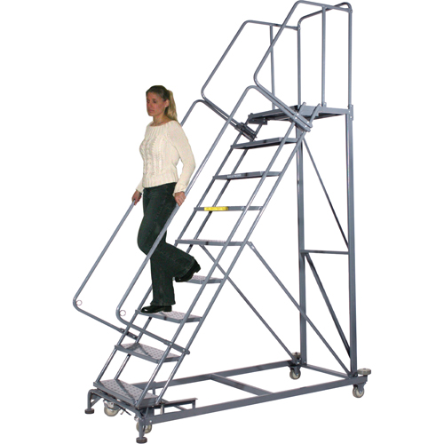 Heavy-Duty Stairway Slope Ladders, 9 Steps, Perforated, 50° Incline, 90" High