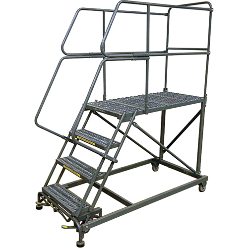 Mobile Work Platforms, Steel, 7 Steps, 70" H, 36" D, 24" Step, Serrated