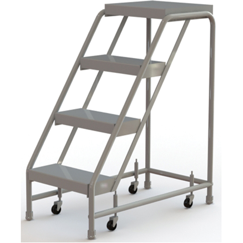 Rolling Ladder, 4 Steps, 16" Step Width, 40" Platform Height, Aluminum