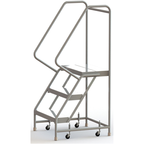 Rolling Ladder, 3 Steps, 24" Step Width, 30" Platform Height, Aluminum