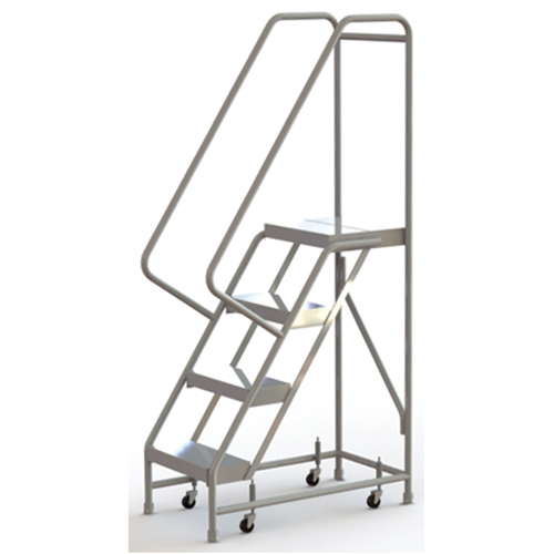 Rolling Ladder, 4 Steps, 16" Step Width, 40" Platform Height, Aluminum