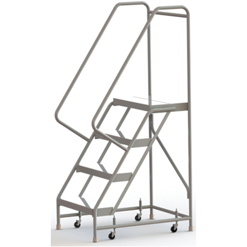 Rolling Ladder, 4 Steps, 24" Step Width, 40" Platform Height, Aluminum