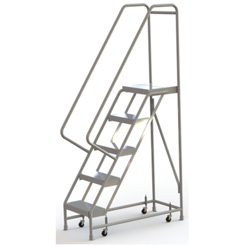 Rolling Ladder, 5 Steps, 16" Step Width, 50" Platform Height, Aluminum