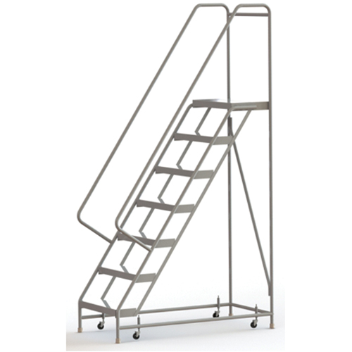 Rolling Ladder, 7 Steps, 24" Step Width, 70" Platform Height, Aluminum