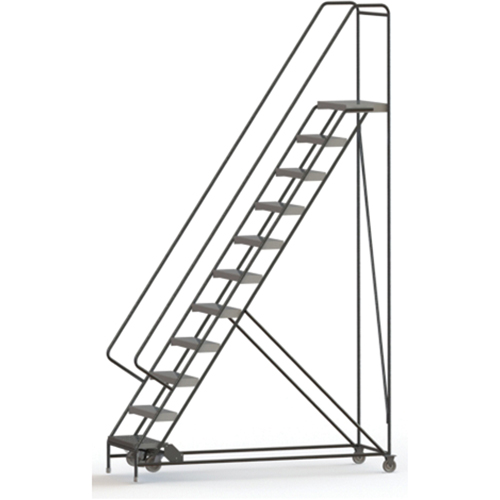 Rolling Ladder, 11 Steps, 24" Step Width, 110" Platform Height, Aluminum
