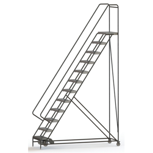 Rolling Ladder, 12 Steps, 24" Step Width, 120" Platform Height, Aluminum