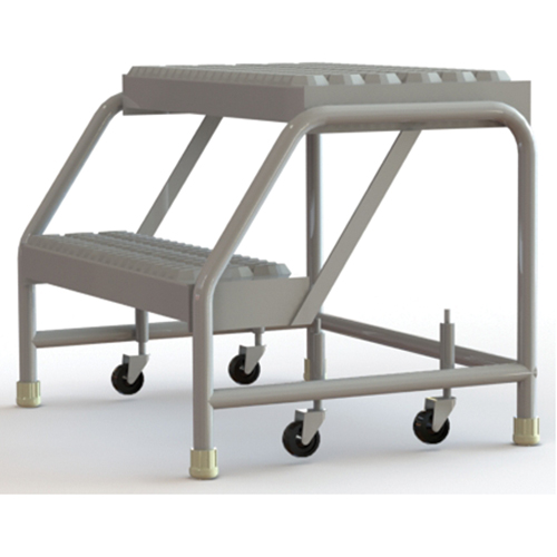 Rolling Ladder, 2 Steps, 24" Step Width, 20" Platform Height, Aluminum