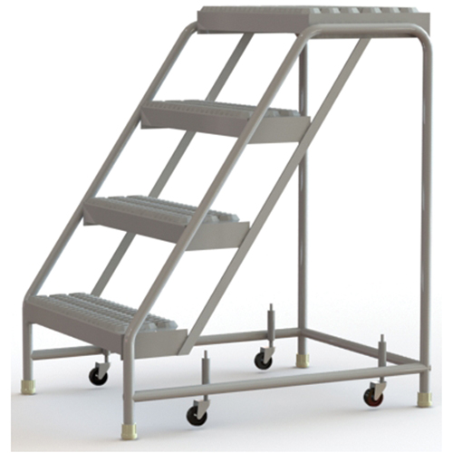 Rolling Ladder, 4 Steps, 24" Step Width, 40" Platform Height, Aluminum