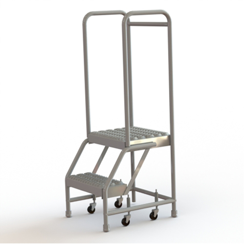 Rolling Ladder, 2 Steps, 16" Step Width, 20" Platform Height, Aluminum