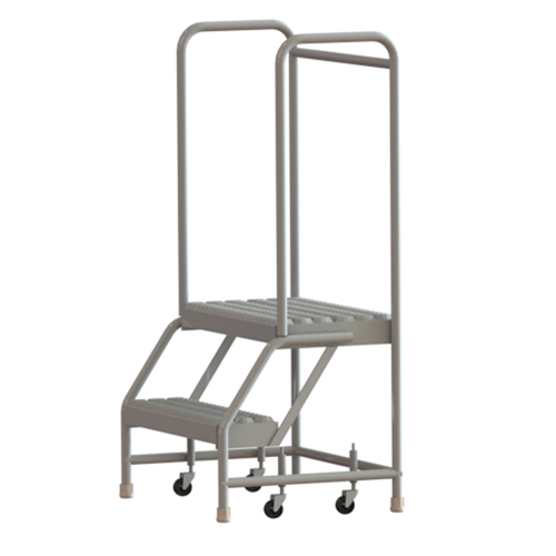 Rolling Ladder, 2 Steps, 24" Step Width, 20" Platform Height, Aluminum
