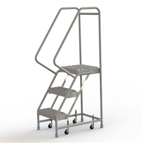 Rolling Ladder, 3 Steps, 16" Step Width, 30" Platform Height, Aluminum