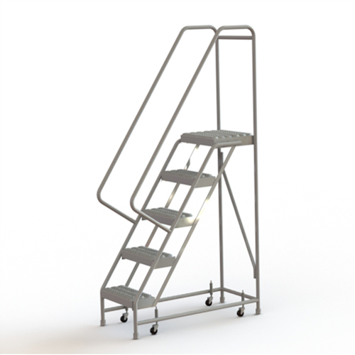 Rolling Ladder, 5 Steps, 16" Step Width, 50" Platform Height, Aluminum