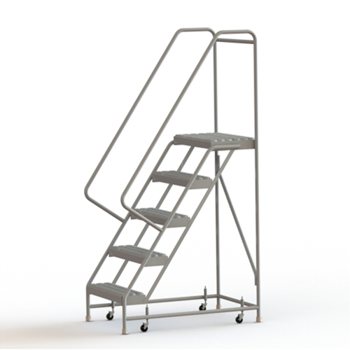 Rolling Ladder, 5 Steps, 24" Step Width, 50" Platform Height, Aluminum