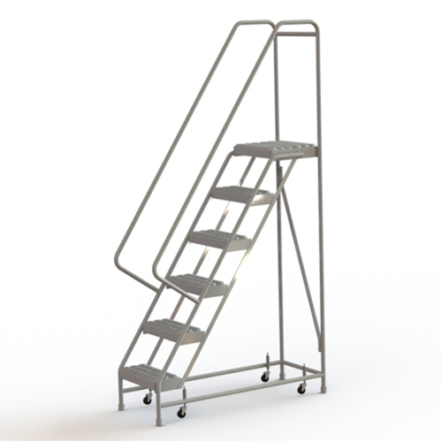 Rolling Ladder, 6 Steps, 16" Step Width, 60" Platform Height, Aluminum