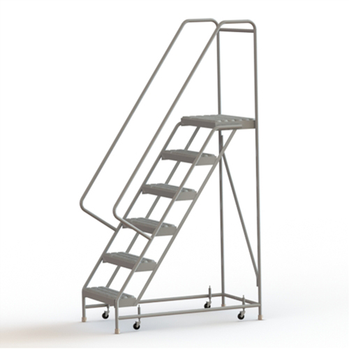 Rolling Ladder, 6 Steps, 24" Step Width, 60" Platform Height, Aluminum