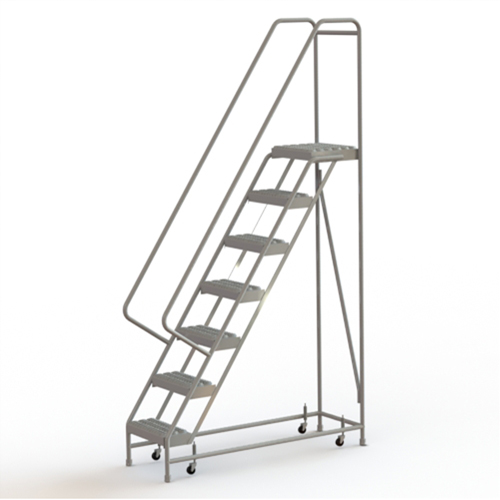 Rolling Ladder, 7 Steps, 16" Step Width, 70" Platform Height, Aluminum