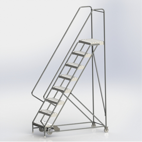 Rolling Ladder, 8 Steps, 24" Step Width, 80" Platform Height, Aluminum