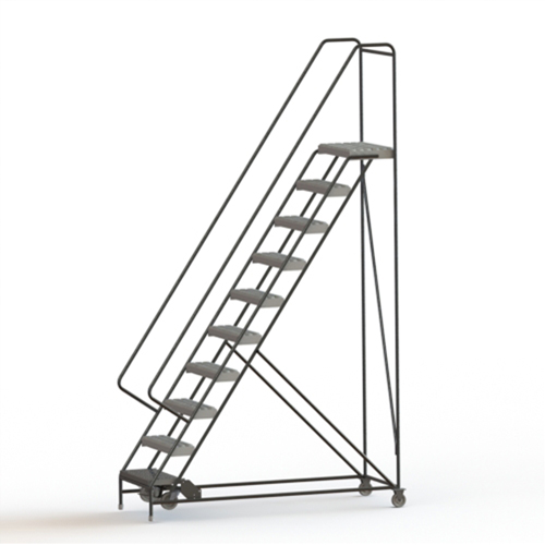 Rolling Ladder, 10 Steps, 24" Step Width, 100" Platform Height, Aluminum