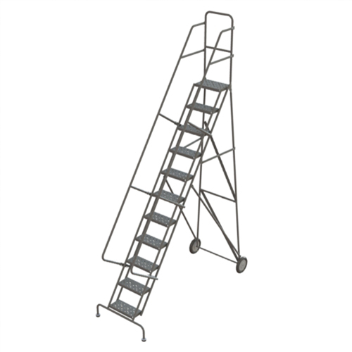 Steel Rolling Ladder, 11 Steps, 16" Step Width, 110" Platform Height, Steel