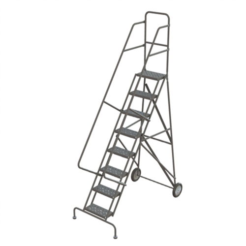 Rolling Ladder, 8 Steps, Serrated, 86" High