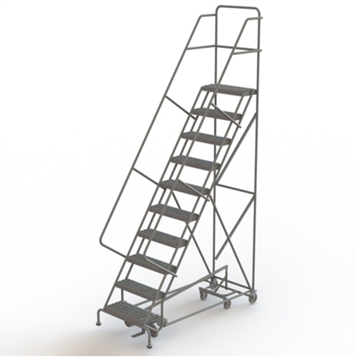 All Directional Rolling Ladder, 10 Steps, 24" Step Width, 100" Platform Height, Steel