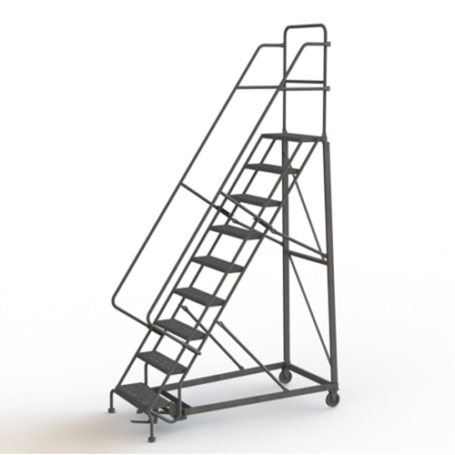 Heavy Duty Rolling Ladder, 9 Steps, 24" Step Width, 90" Platform Height, Steel