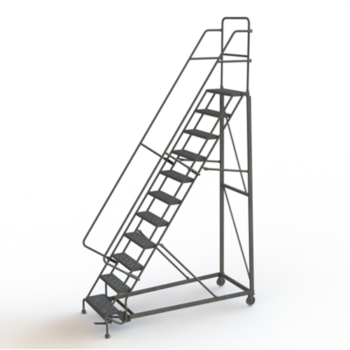 Heavy Duty Rolling Ladder, 11 Steps, 24" Step Width, 110" Platform Height, Steel