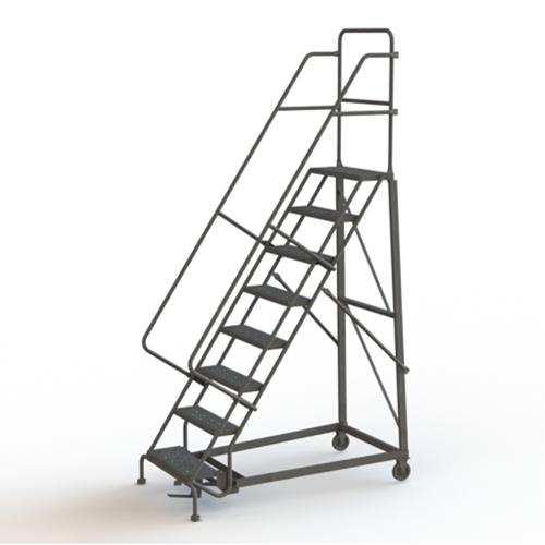 Heavy Duty Rolling Ladder, 8 Steps, 24" Step Width, 80" Platform Height, Steel