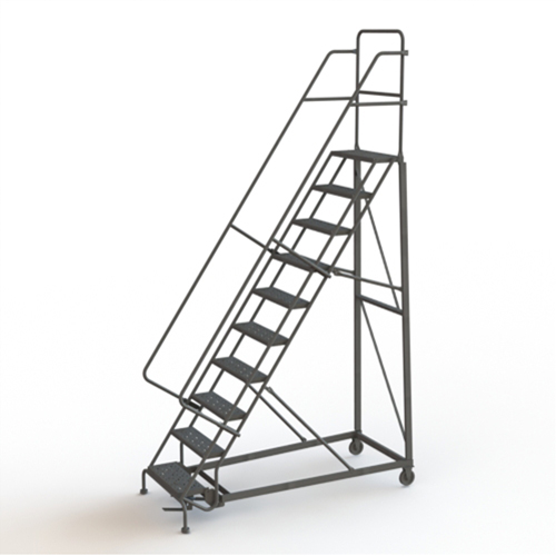 Heavy Duty Rolling Ladder, 10 Steps, 24" Step Width, 100" Platform Height, Steel