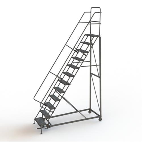 Heavy Duty Rolling Ladder, 12 Steps, 24" Step Width, 120" Platform Height, Steel