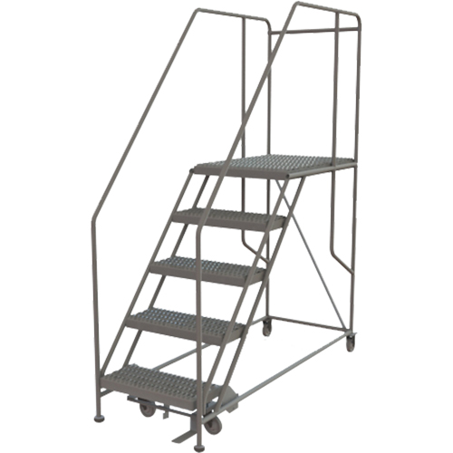 Mobile Work Platform, Steel, 5 Steps, 50" H, 35" D, 24" Step, Serrated