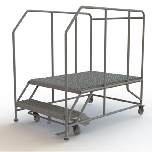 Mobile Work Platform, Steel, 2 Steps, 20" H, 48" D, 36" Step, Serrated