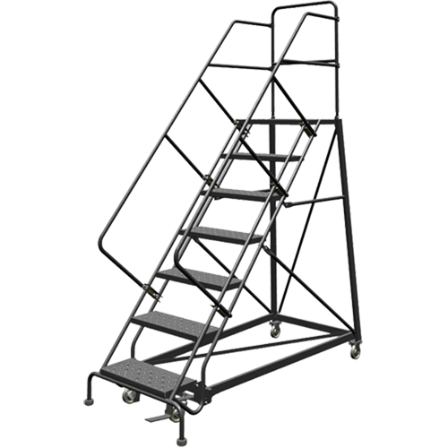 Safety Slope Rolling Ladder, 7 Steps, Perforated, 50° Incline, 70" High