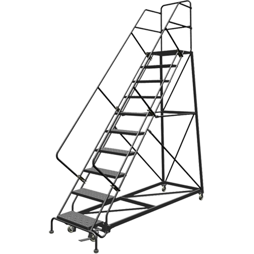 Safety Slope Rolling Ladder, 9 Steps, Perforated, 50° Incline, 90" High