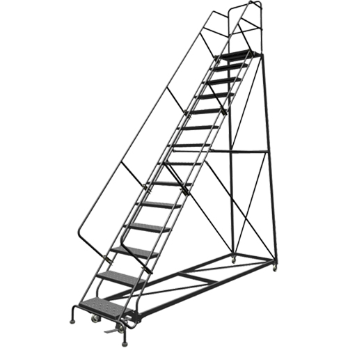 Safety Slope Rolling Ladder, 14 Steps, Perforated, 50° Incline, 140" High