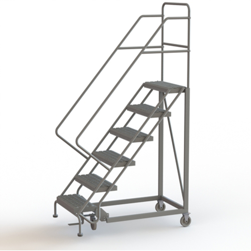 Safety Slope Rolling Ladder, 6 Steps, Serrated, 50° Incline, 60" High