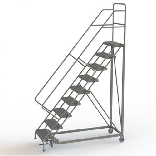 Safety Slope Rolling Ladder, 9 Steps, Serrated, 50° Incline, 90" High