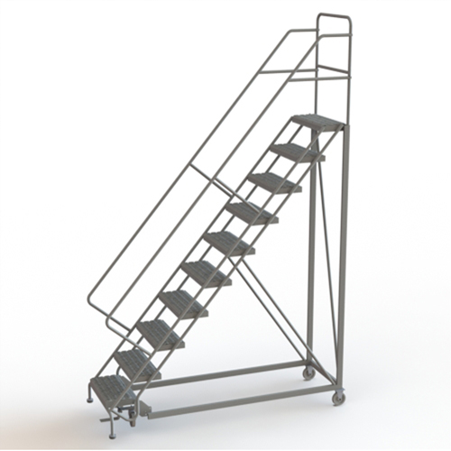 Safety Slope Rolling Ladder, 10 Steps, Serrated, 50° Incline, 100" High